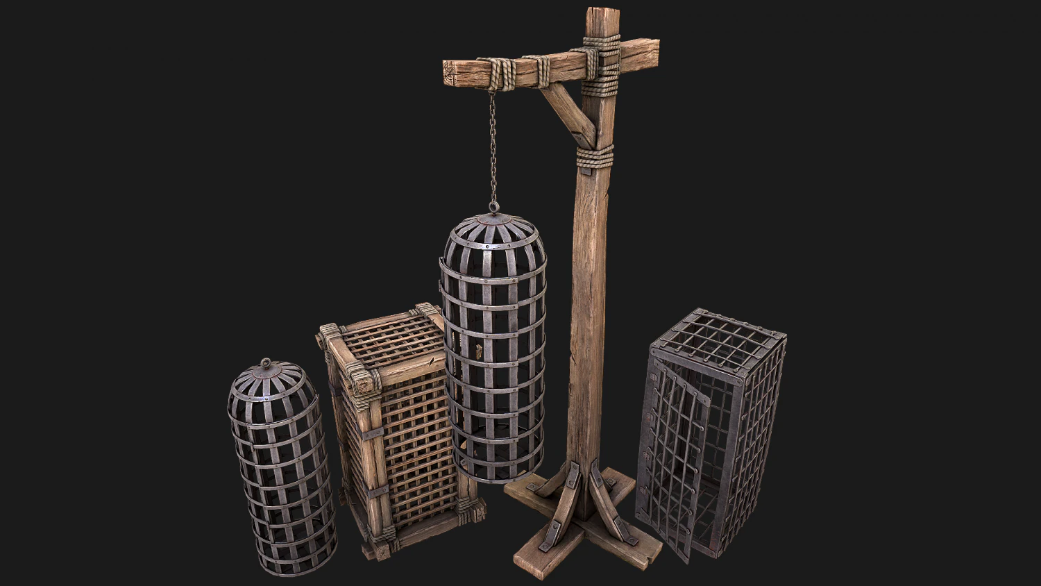 Medieval Torture Cage Set 3D Model .c4d .max .obj .3ds .fbx .stl .blend 