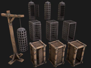 Medieval Torture Cage Set 3D Model