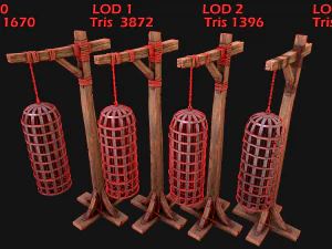 Medieval Torture Cage Set 3D Model