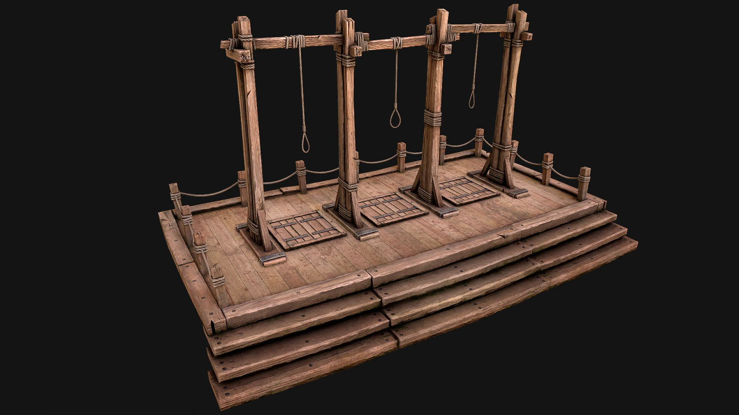 Medieval Gallows Podium Torture 3D Model .c4d .max .obj .3ds .fbx .stl .blend