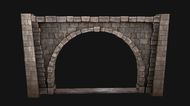 Medieval Prison Wall with Arch 3D Model .c4d .max .obj .3ds .fbx .stl .blend 
