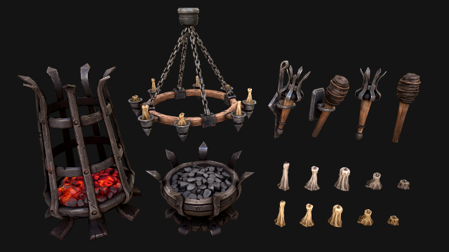 Medieval Prison Lighting Set Model 3D .c4d .max .obj .3ds .fbx .stl .blend 