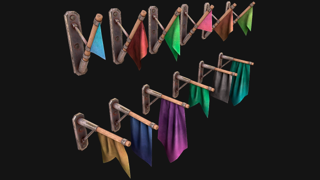 Medieval Flag Attached to the Wall 3D Модель .c4d .max .obj .3ds .fbx .stl .blend 