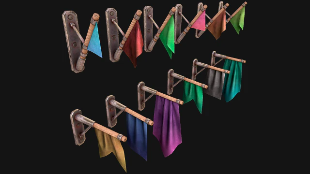 Bandiera medievale attaccata al muro Modello 3D .c4d .max .obj .3ds .fbx .stl .blend 