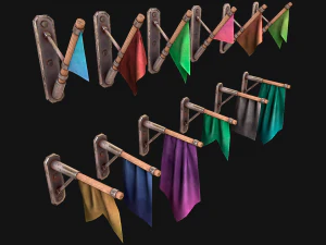 Mittelalterliche Flagge an der Wand befestigt 3D Modell