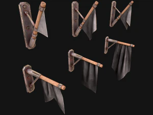 Bandiera medievale attaccata al muro Modello 3D