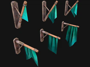 Bandiera medievale attaccata al muro Modello 3D