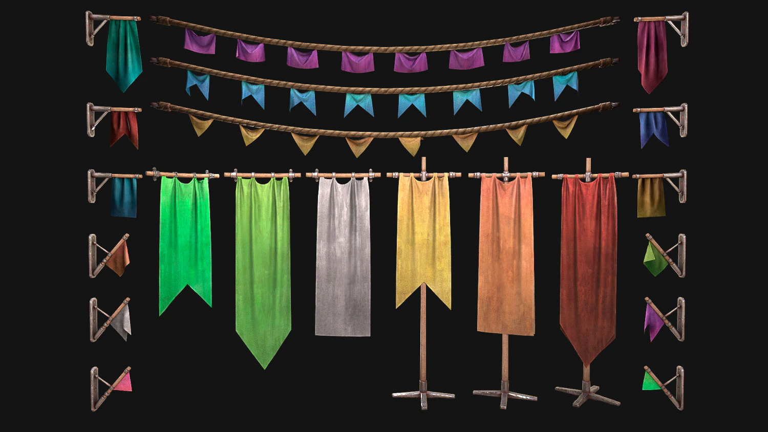 Medieval Flags Pack 3D Model .c4d .max .obj .3ds .fbx .stl .blend 