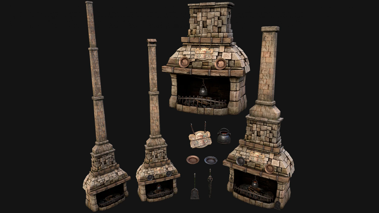 Medieval Fireplace Chimney 3D Model .c4d .max .obj .3ds .fbx .stl .blend