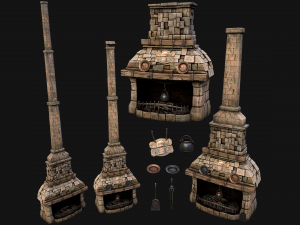 Medieval Fireplace Chimney 3D Модель