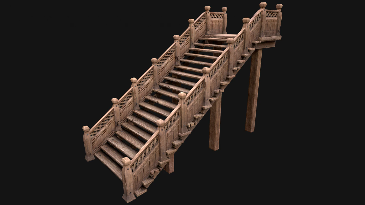 Wooden Staircase Medieval 3D Model .c4d .max .obj .3ds .fbx .stl .blend 