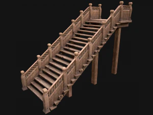 Houten trap middeleeuws 3D Model