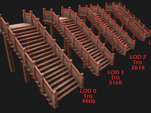 Wooden Staircase Medieval 3D Model
