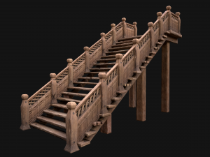 Wooden Staircase Medieval Modello 3D