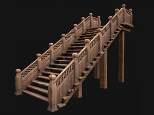 Wooden Staircase Medieval 3D Model
