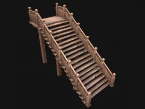 Wooden Staircase Medieval 3D Model