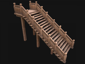 Wooden Staircase Medieval Modello 3D