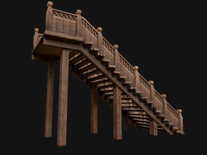 Wooden Staircase Medieval 3D Model