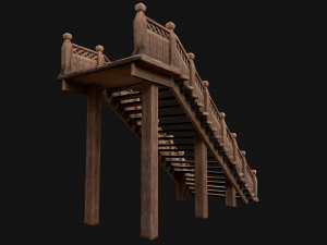 Wooden Staircase Medieval Modello 3D