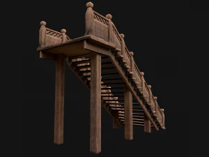 Wooden Staircase Medieval 3D Model