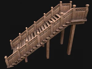Wooden Staircase Medieval 3D Model