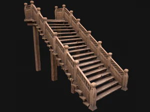Wooden Staircase Medieval 3D Model