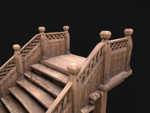 Wooden Staircase Medieval 3D Model