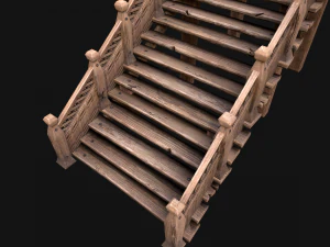 Wooden Staircase Medieval 3D Model