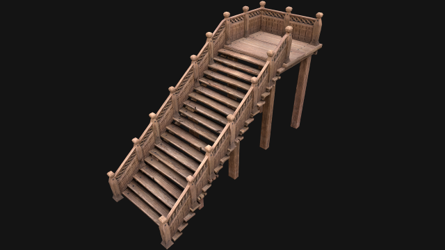 Wooden Stairs Medieval 3D 모델 .c4d .max .obj .3ds .fbx .stl .blend 