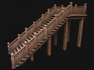 Wooden Stairs Medieval 3D Model