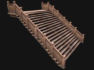 Large Medieval Wooden Staircase 3D Model