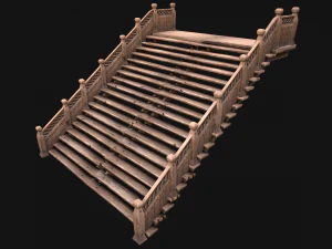 Large Medieval Wooden Staircase 3D Model