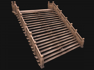 Large Medieval Wooden Staircase Modello 3D