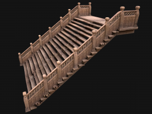 Large Medieval Wooden Staircase Modello 3D