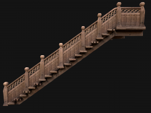 Large Medieval Wooden Staircase Modello 3D