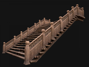 Large Medieval Wooden Staircase Modello 3D