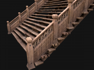 Large Medieval Wooden Staircase Modello 3D