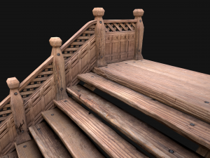 Large Medieval Wooden Staircase Modello 3D