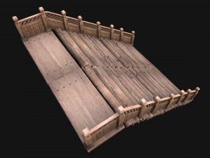 Large Medieval Wooden Staircase Modello 3D