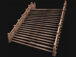 Large Medieval Wooden Staircase Modello 3D