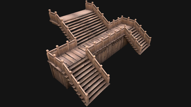 Medieval Wooden Steps Flight of Stairs 3Dモデル .c4d .max .obj .3ds .fbx .stl .blend 