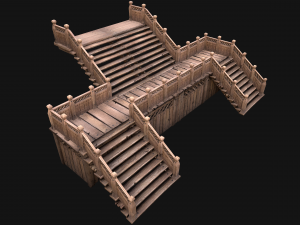 Medieval Wooden Steps Flight of Stairs 3D Model