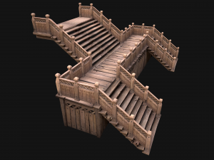 Medieval Wooden Steps Flight of Stairs 3Dモデル
