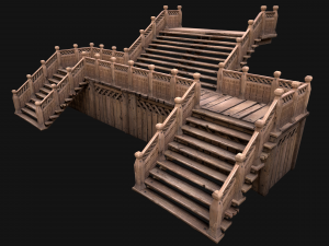 Medieval Wooden Steps Flight of Stairs 3Dモデル