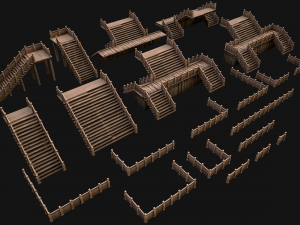 Stairs and Fences Medieval Pack Model 3D