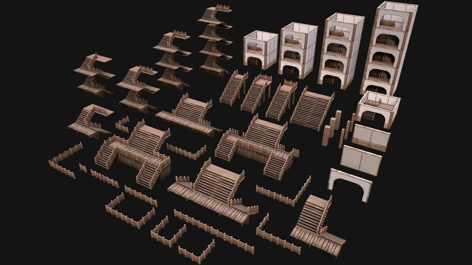 Medieval Stairs Large Pack 3D Model .c4d .max .obj .3ds .fbx .stl .blend 