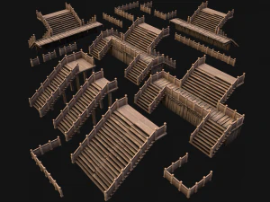 Medieval Stairs Large Pack 3D Model