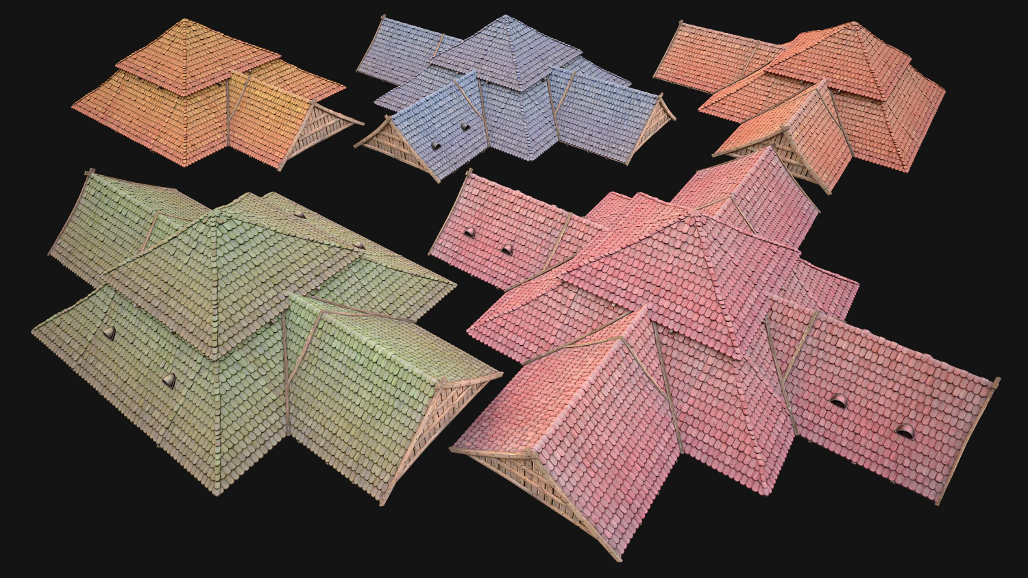 Medieval Roof Tile Modular 3D Model .c4d .max .obj .3ds .fbx .stl .blend 