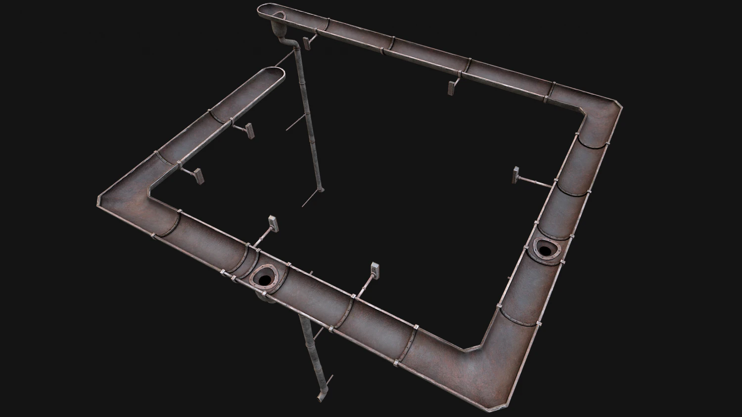 Gutter System Medieval Roof 3D Model .c4d .max .obj .3ds .fbx .stl .blend