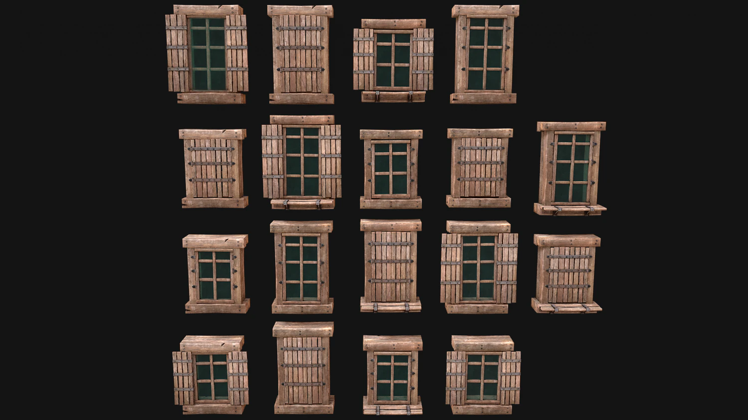 Set di finestre medievali Modello 3D .c4d .max .obj .3ds .fbx .stl .blend 